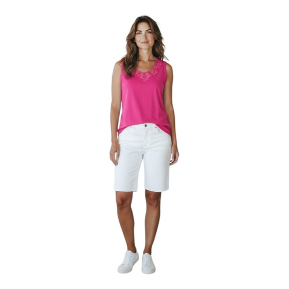 Carroll Reed Tops - CARROLL REED Women's M Classic Pink Floral Lace Applique On Neck Cotton Tank Top